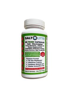 SALTOLYTE 60 PRIME Capsules mit Koffein - die geschmacksneutralen Premium Salz- und Mineralstoff-Kapseln entwickelt für den Wettkampf und intensives Training.