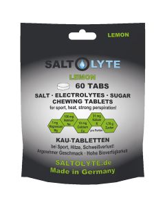 SALTOLYTE 60 TABS Lemon. Wohlschmeckende Kautabletten mit Salz, Elektrolyten und Zucker zur Wettkampf- und Trainings-Versorgung - Made in Germany!