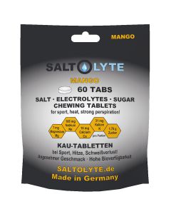 SALTOLYTE 60 Chewing Tablets Mango. Wohlschmeckende Kautabletten mit Salz, Elektrolyten und Zucker zur Wettkampf- und Trainings-Versorgung - Made in Germany!