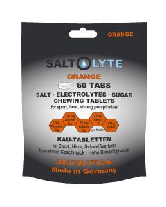 SALTOLYTE 60 TABS Orange. Für Sportler - wohlschmeckende Kautabletten mit Salz, Elektrolyten und Zucker im Standbeutel mit Zip-Verschluss. Made in Germany!