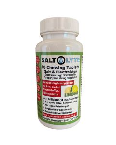 SALTOLYTE 60 Chewing Tablets Lemon. Wohlschmeckende Kautabletten mit Salz, Elektrolyten und Zucker zur Wettkampf- und Trainings-Versorgung - Made in Germany!