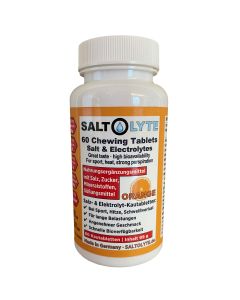 SALTOLYTE 60 Chewing Tablets Orange. Wohlschmeckende Kautabletten mit Salz, Elektrolyten und Zucker zur Wettkampf- und Trainings-Versorgung - Made in Germany!